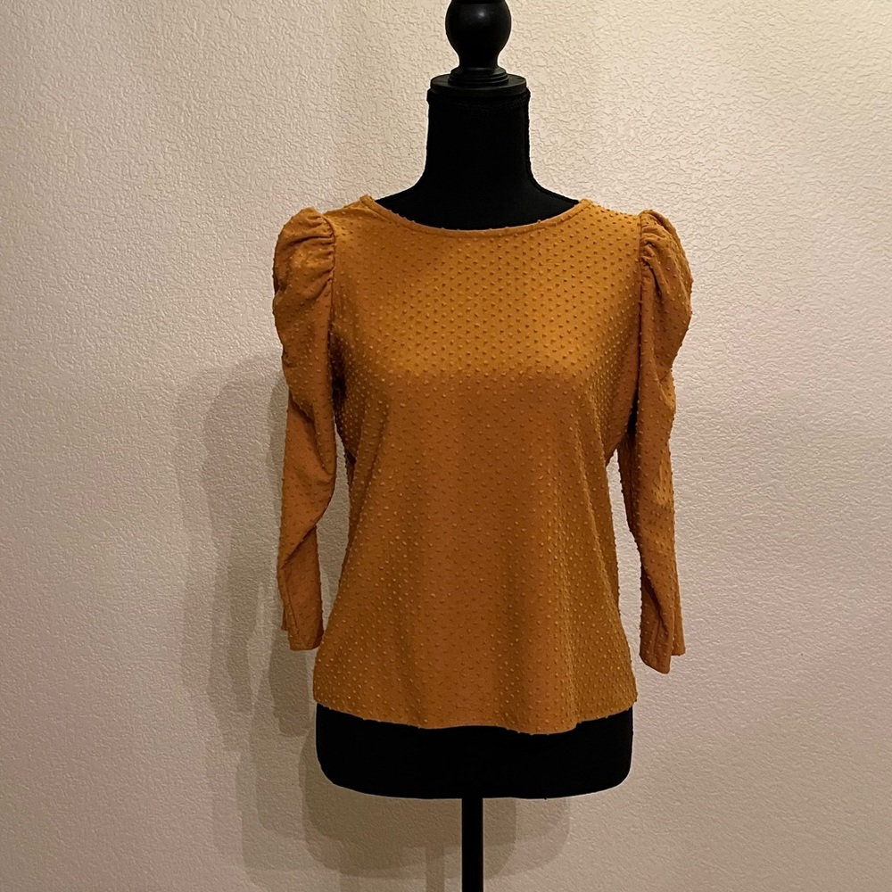 Mustard Ruched 3/4 Sleeve Blouse